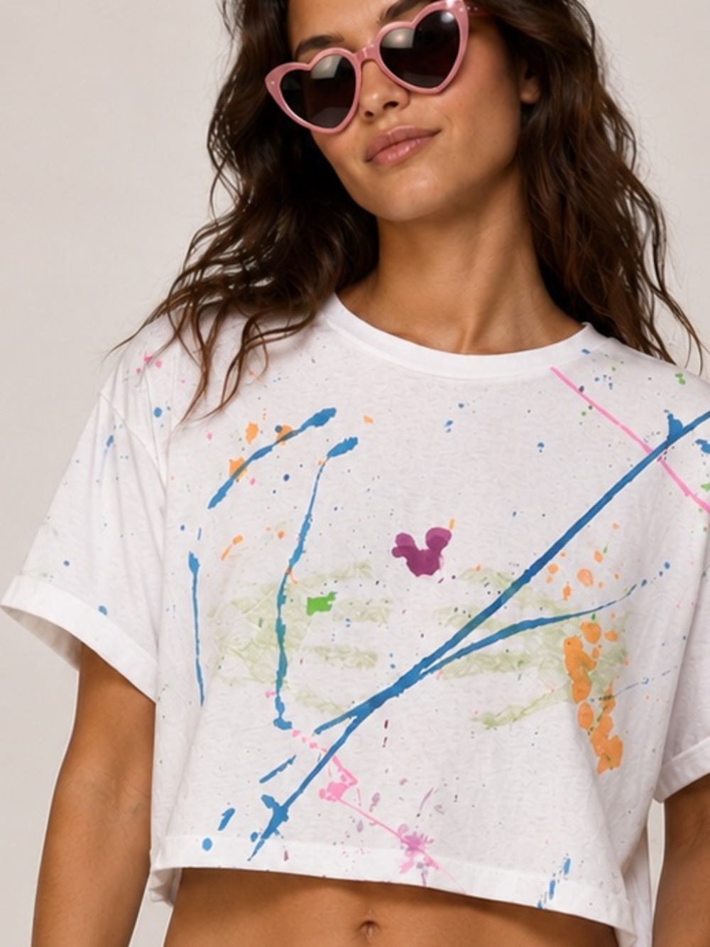 100% Organic Cotton Calypso St. Barth White Paint Splatter Short Sleeve Crop Top